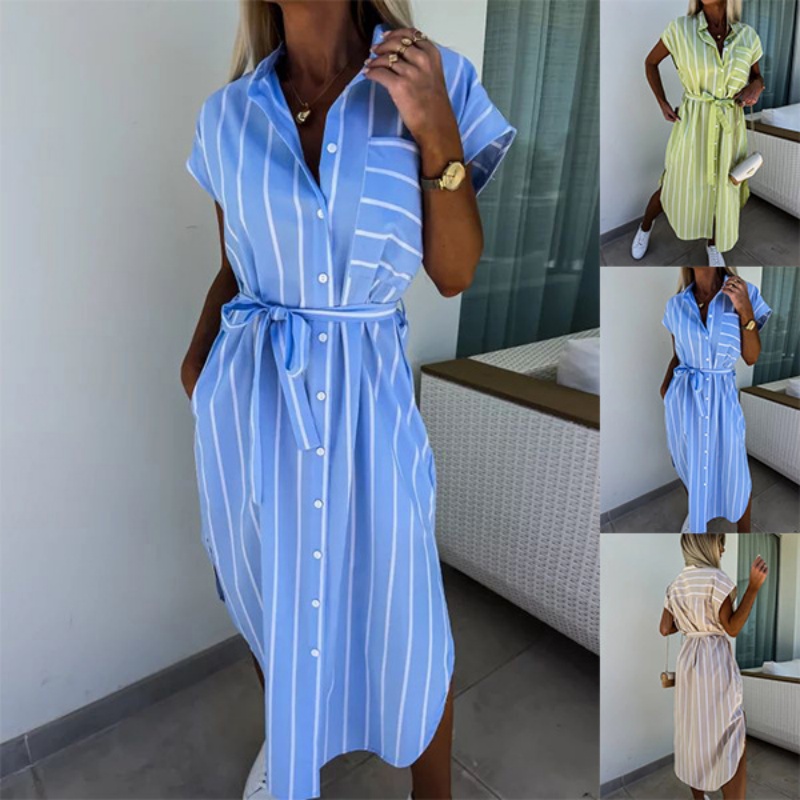 Summer Clothing Looks - Robe chemise rayée à manches courtes