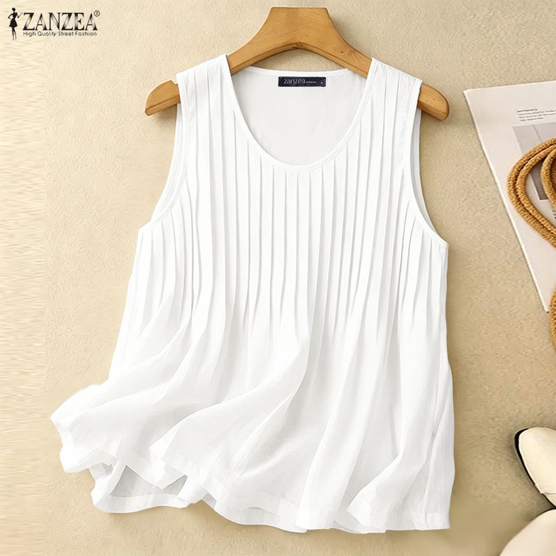 Summer Clothing Plus Size Women - ZANZEA Débardeur d'été plissé pour femme,