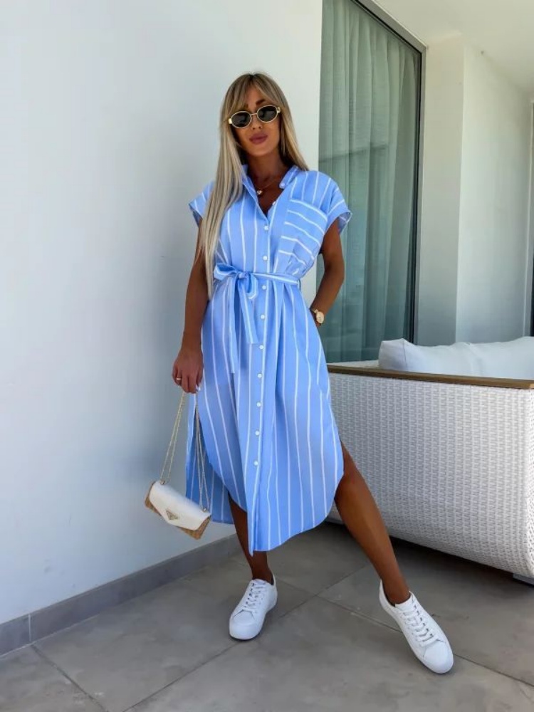 Robe chemise rayée à manches c - Summer Clothing Looks avis et prix