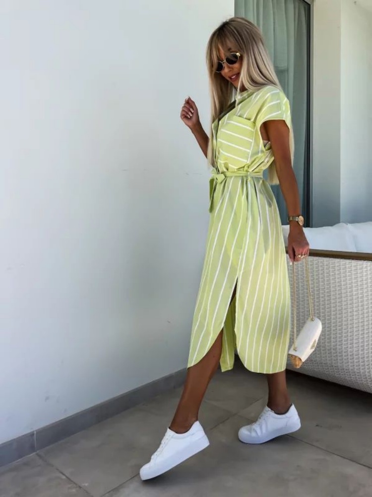 Robe chemise rayée à manches c - Summer Clothing Looks avis et prix