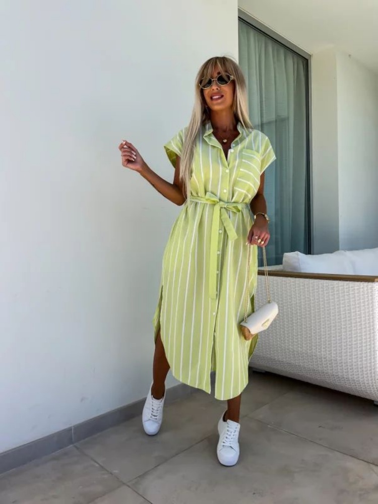 Robe chemise rayée à manches c - Summer Clothing Looks avis et prix