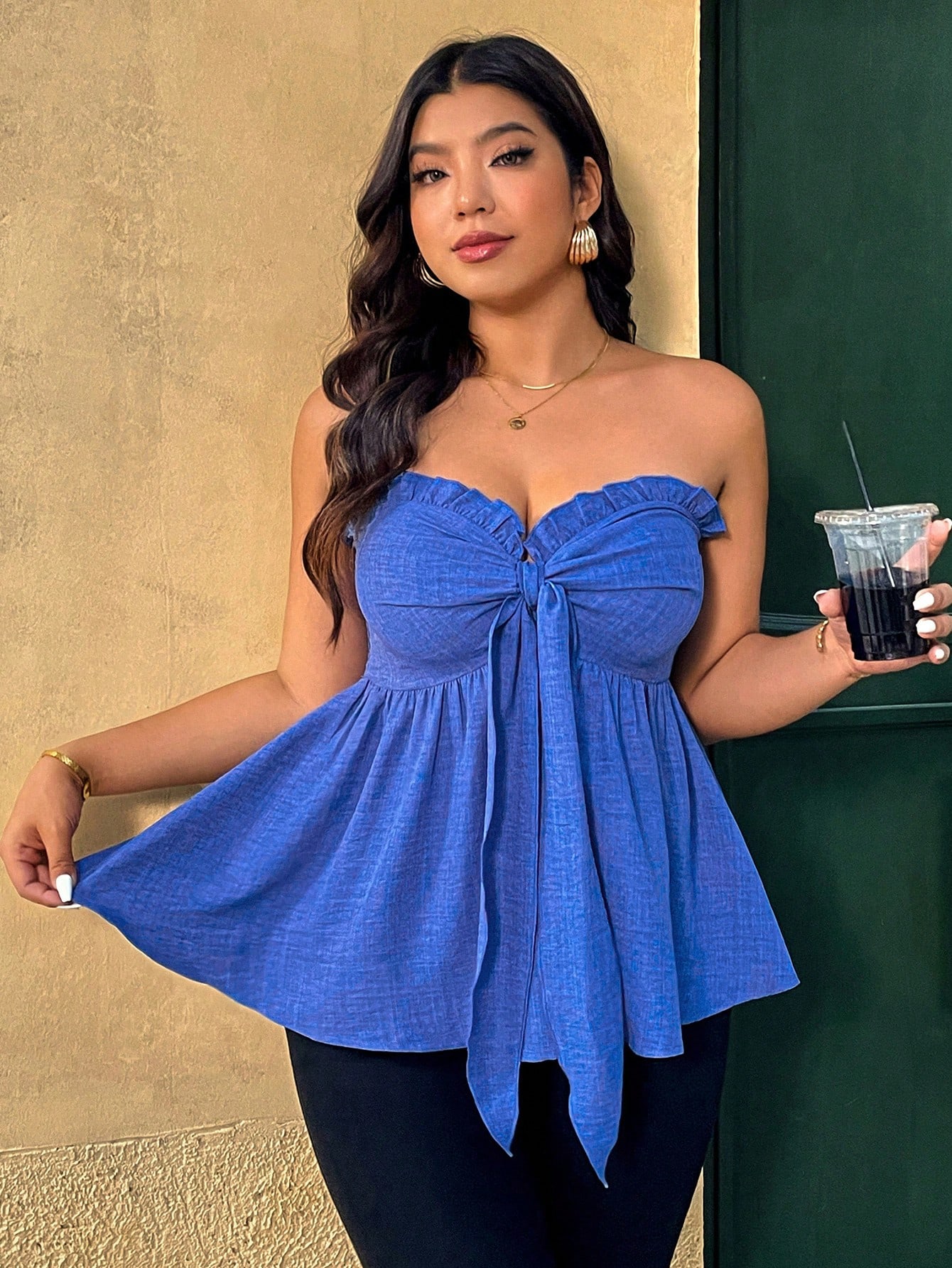 Haut sans bretelles à volants  - Summer Clothing Plus Size Women avis et prix